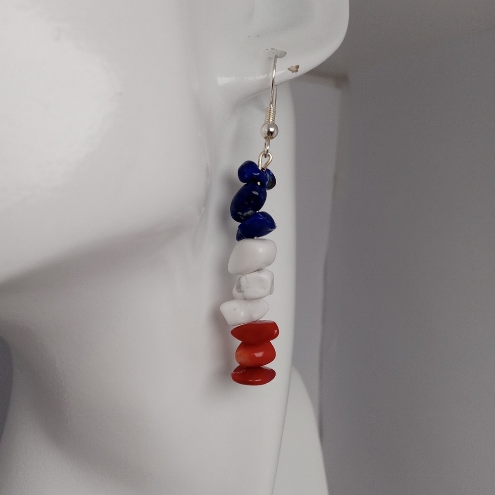 Red coral, howlite, lapis lazuli Dangle Earrings - Picture 3 of 5
